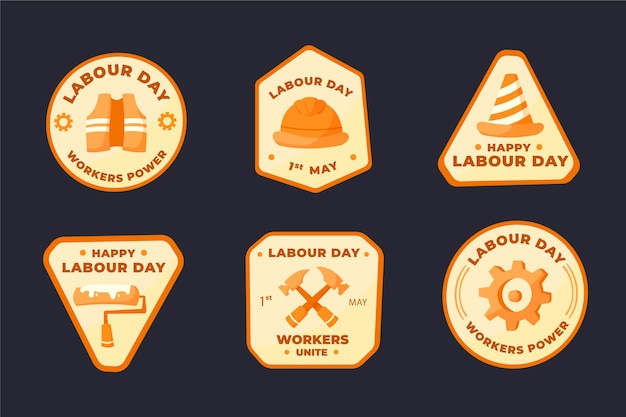 Free Vector hand drawn labour day badge collection