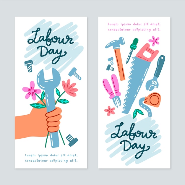 Free vector hand drawn labour day banners