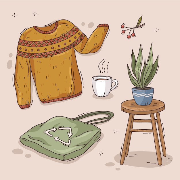 Free Vector hand drawn lagom elements collection