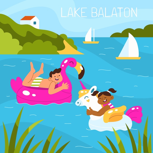 Hand drawn lake balaton illustration