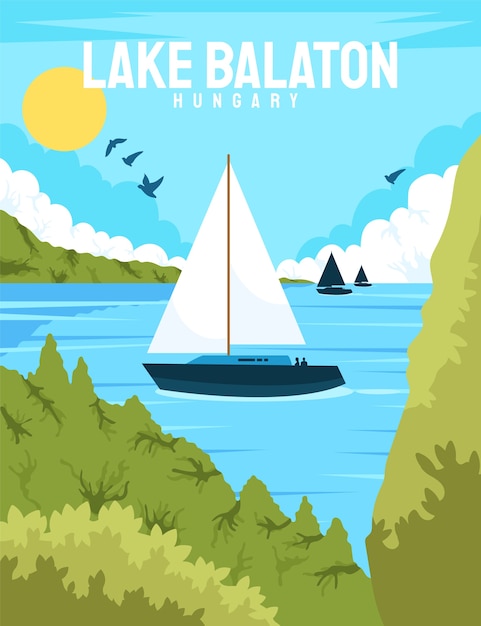 Free vector hand drawn lake balaton poster design