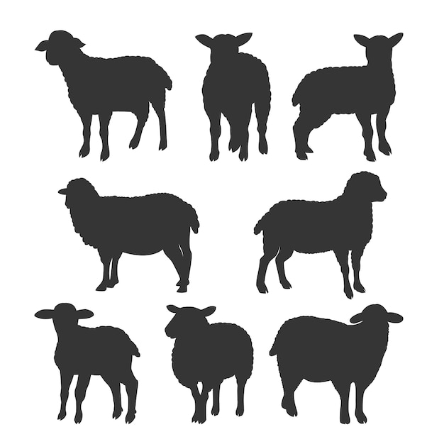 Hand drawn lamb silhouette set