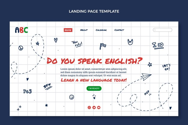 Hand drawn landing page for english learning lessons