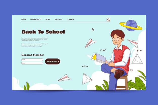 Hand drawn landing page template for back to school season