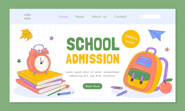 Hand drawn landing page template for back to school season