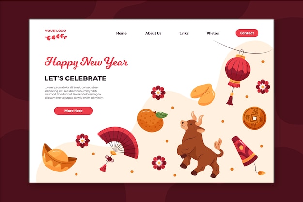 Hand-drawn landing page template for chinese new year