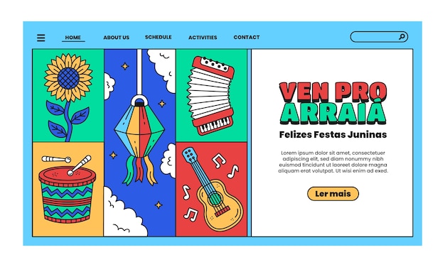 Hand drawn landing page template for festas juninas celebration