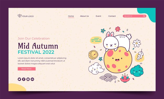 Hand drawn landing page template for mid autumn festival celebration