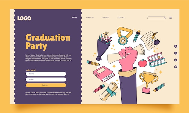 Free Vector hand drawn landing page template for school graduation