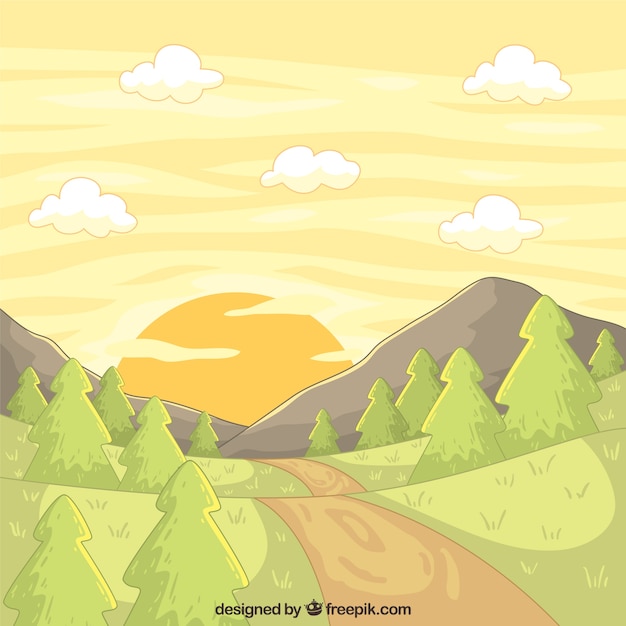 Free Vector hand drawn landscape