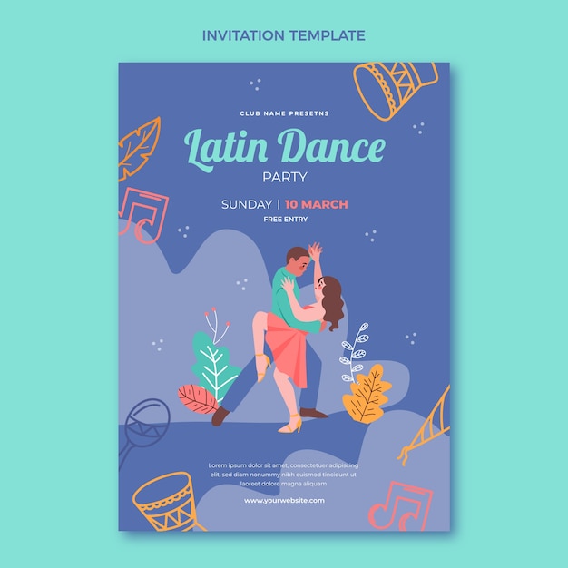 Hand drawn latin dance party invitation template