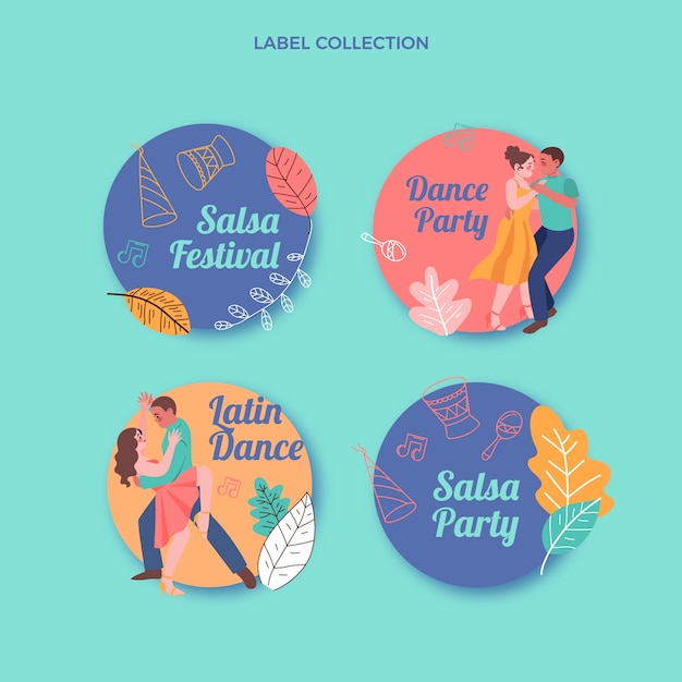 Hand drawn latin dance party labels collection