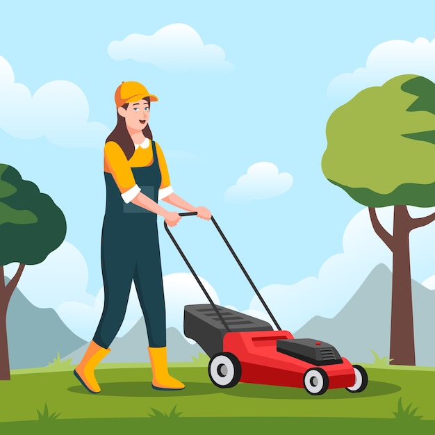 Free Vector hand drawn lawn mowing illustration