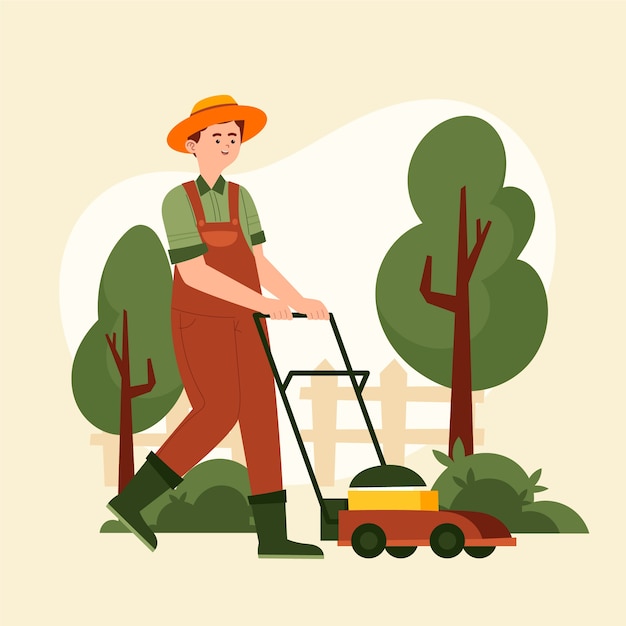 Free Vector hand drawn lawn mowing illustration