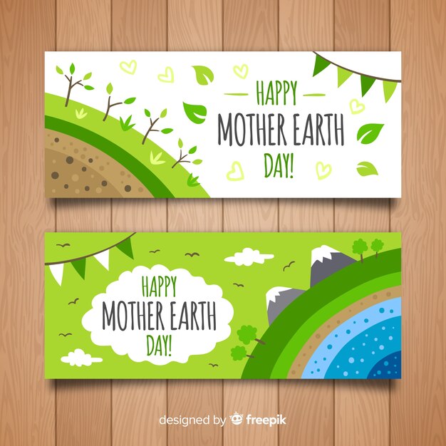 Hand drawn layers mother earth day banner