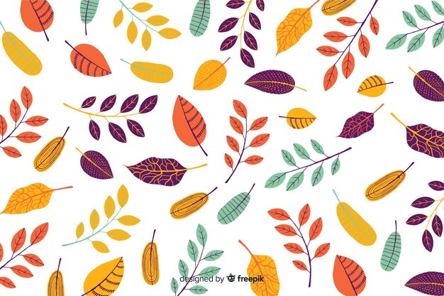 Hand drawn leaves autumn background