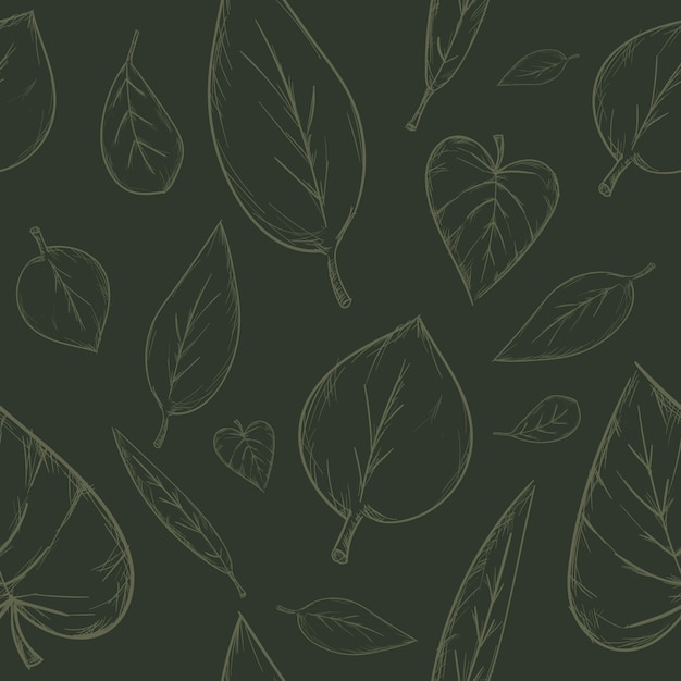 Hand drawn leaves on dark background