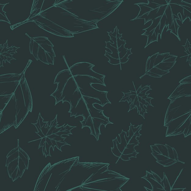 Hand drawn leaves on dark background