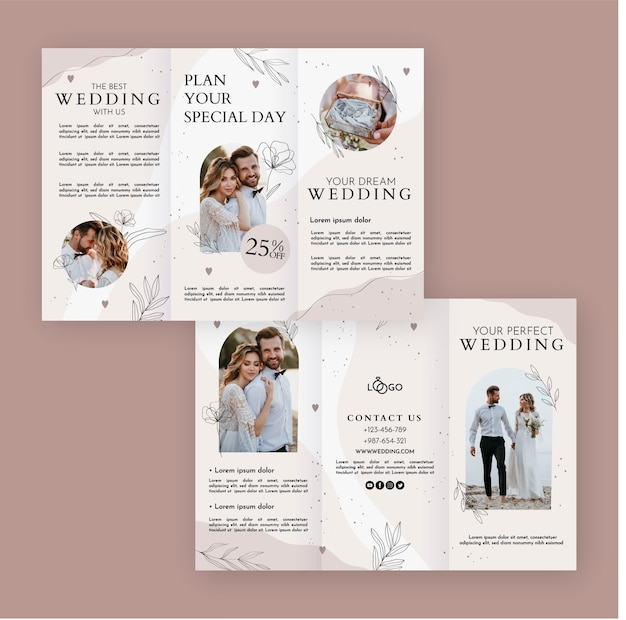 Hand drawn leaves wedding brochure template