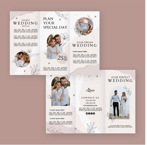 Hand drawn leaves wedding brochure template