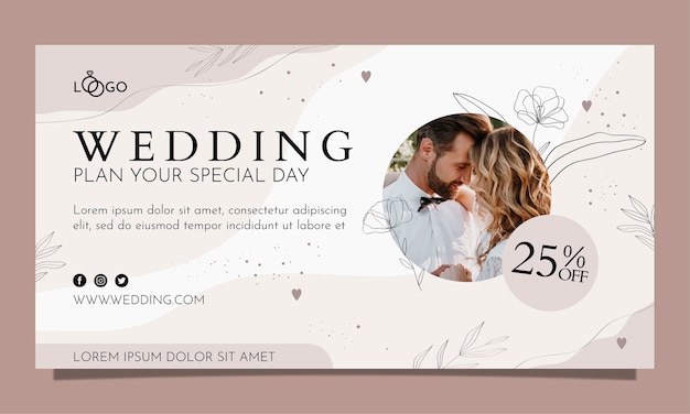 Hand drawn leaves wedding facebook template