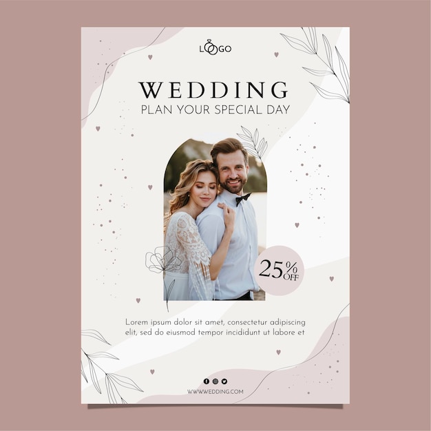 Hand drawn leaves wedding poster template