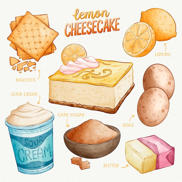 Hand drawn lemon cheesecake recipe