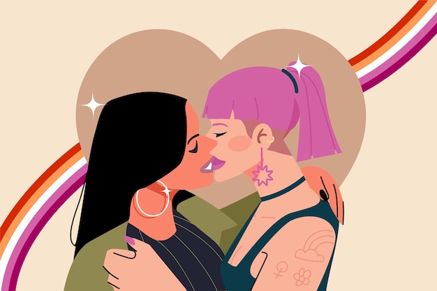 Hand drawn lesbian kiss