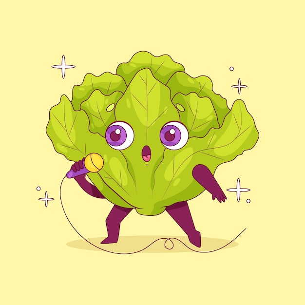 Hand drawn lettuce  cartoon illustration