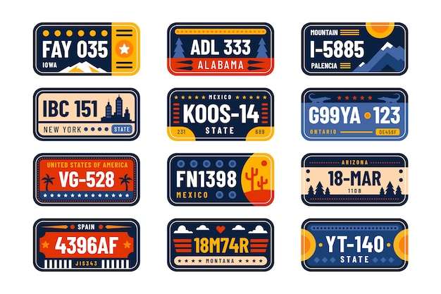 Free Vector hand drawn license plate collection