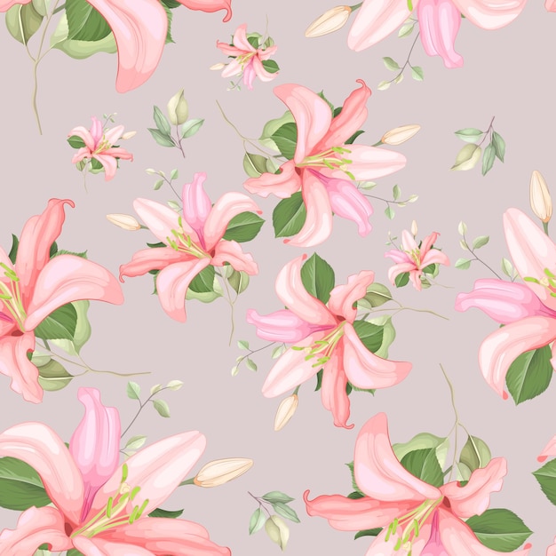 hand drawn lily floral seamless pattern