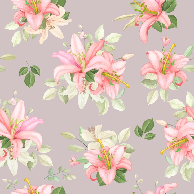 hand drawn lily floral seamless pattern