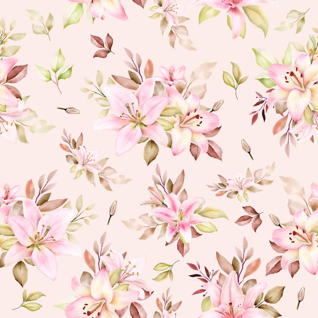 hand drawn lily seamless pattern design