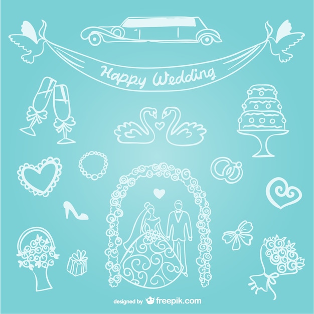 Free Vector hand-drawn line art wedding graphics