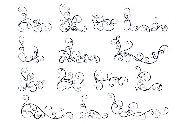 Hand drawn line floral decoration collection