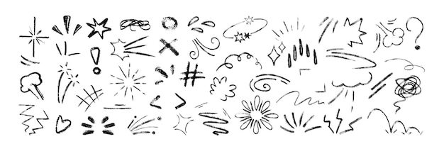 Hand drawn line movement elements chalk doodle anime manga expression icons