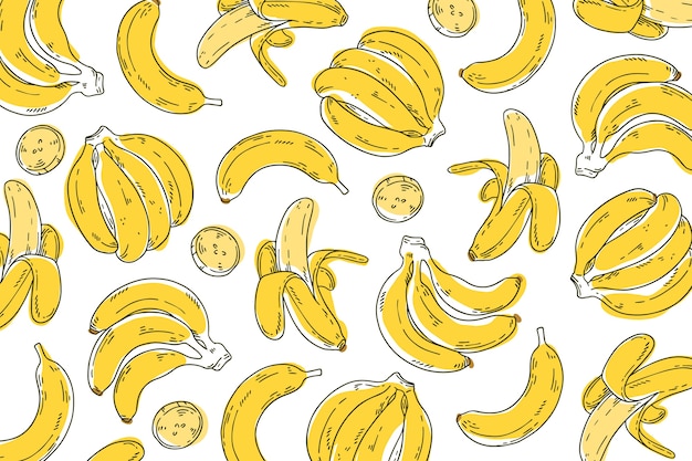 Hand drawn lineal engraved banana pattern