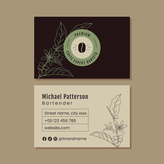 Hand drawn linear coffee expert barista business card