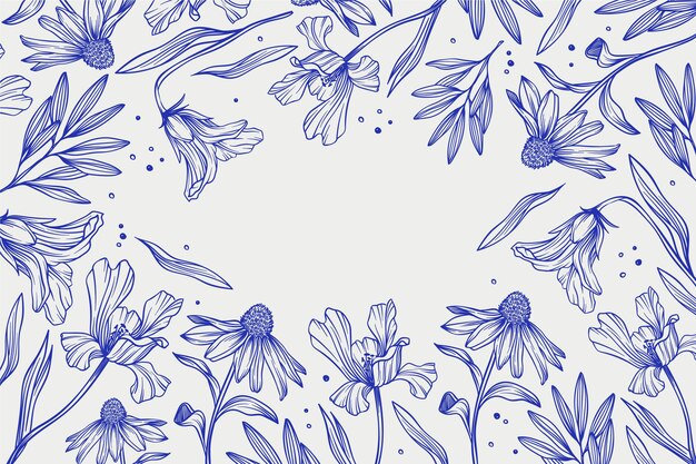 Hand drawn linear engraved floral background