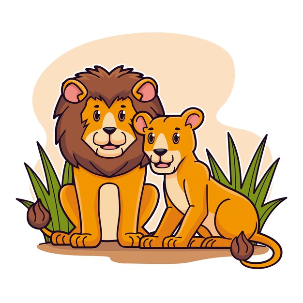 Hand drawn lion cartoon animal illustration