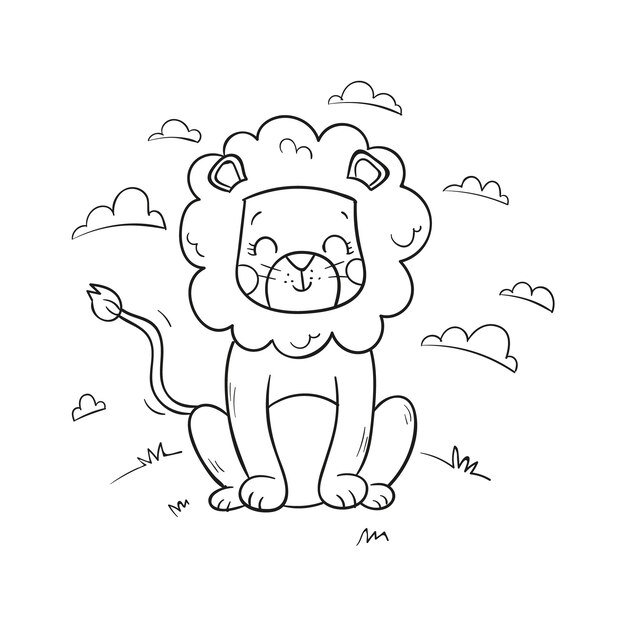 Hand drawn lion outline illustration