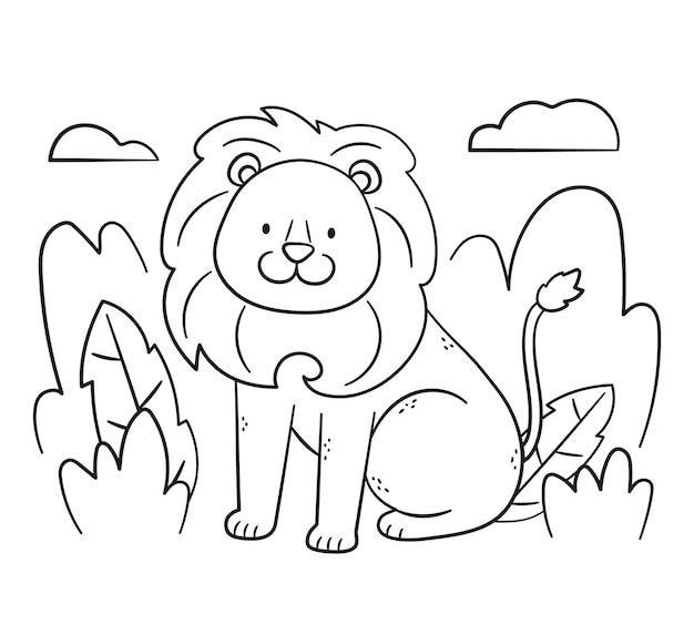 Hand drawn lion outline illustration