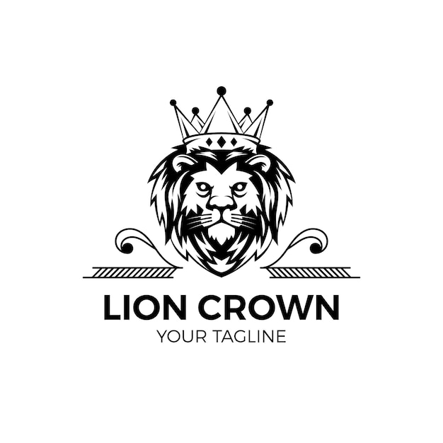 Free Vector hand drawn  lion with crown logo template