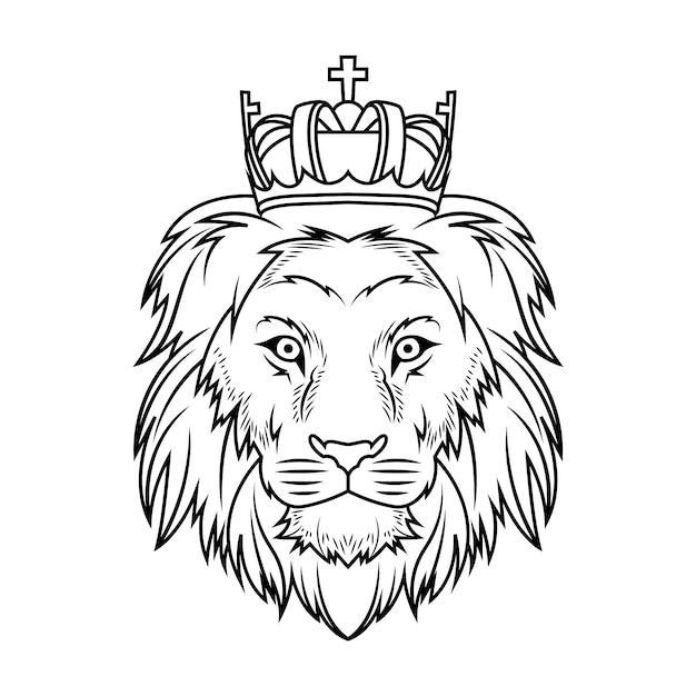 Free vector hand drawn lion with crown outline illustration