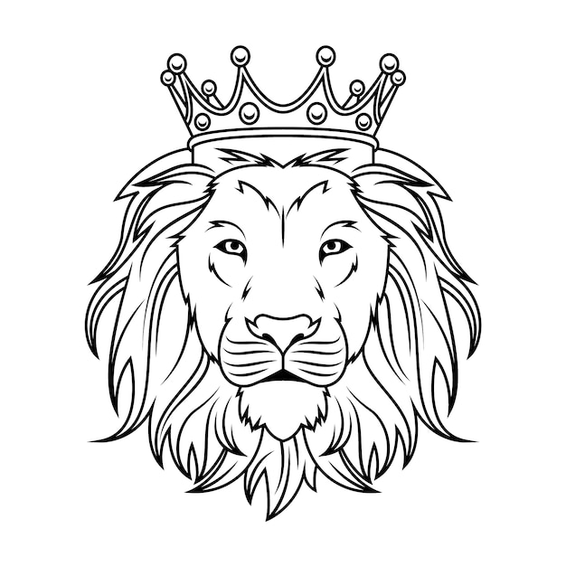 Free Vector hand drawn lion with crown outline illustration