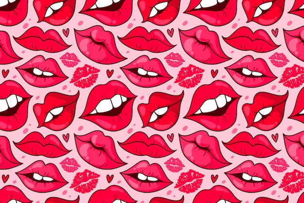 Free Vector hand drawn lips pattern background