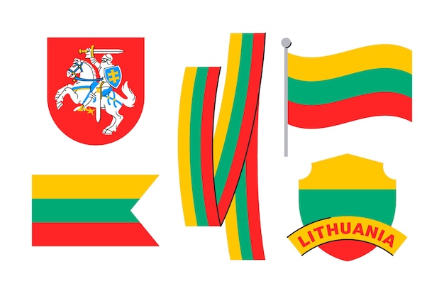 Free Vector hand drawn lithuania flag and national emblems collection