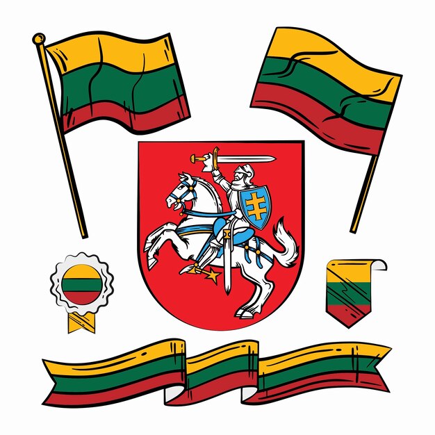 Hand drawn lithuania flag and national emblems collection