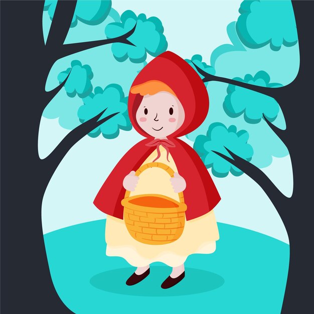 Hand drawn little red riding hood illustration