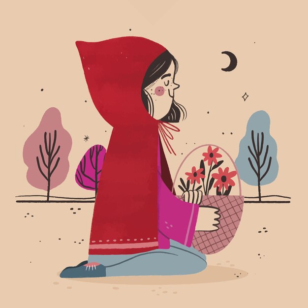 Hand drawn little red riding hood illustration